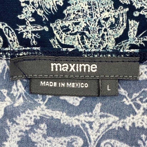 MAXIME Navy Blue Floral Long Sleeve Top Size Large - Picture 9 of 13